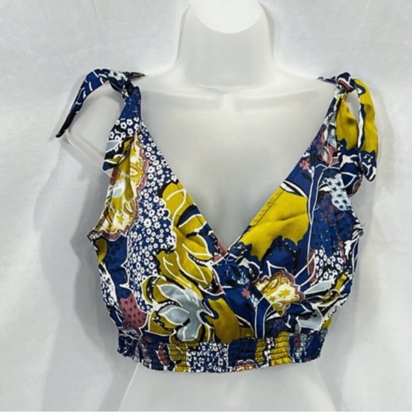 NWT Free People Weekend In Montauk Cami Crop Top Blue|Yellow|Floral Size Large - Picture 6 of 6